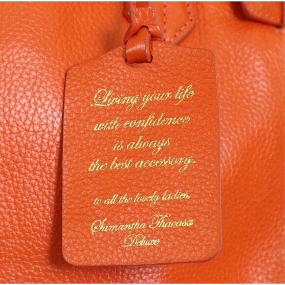 Samantha Thavasa Deluxe Two Way Bag Bright Orange Leather Statement Purse - Picture 5 of 11